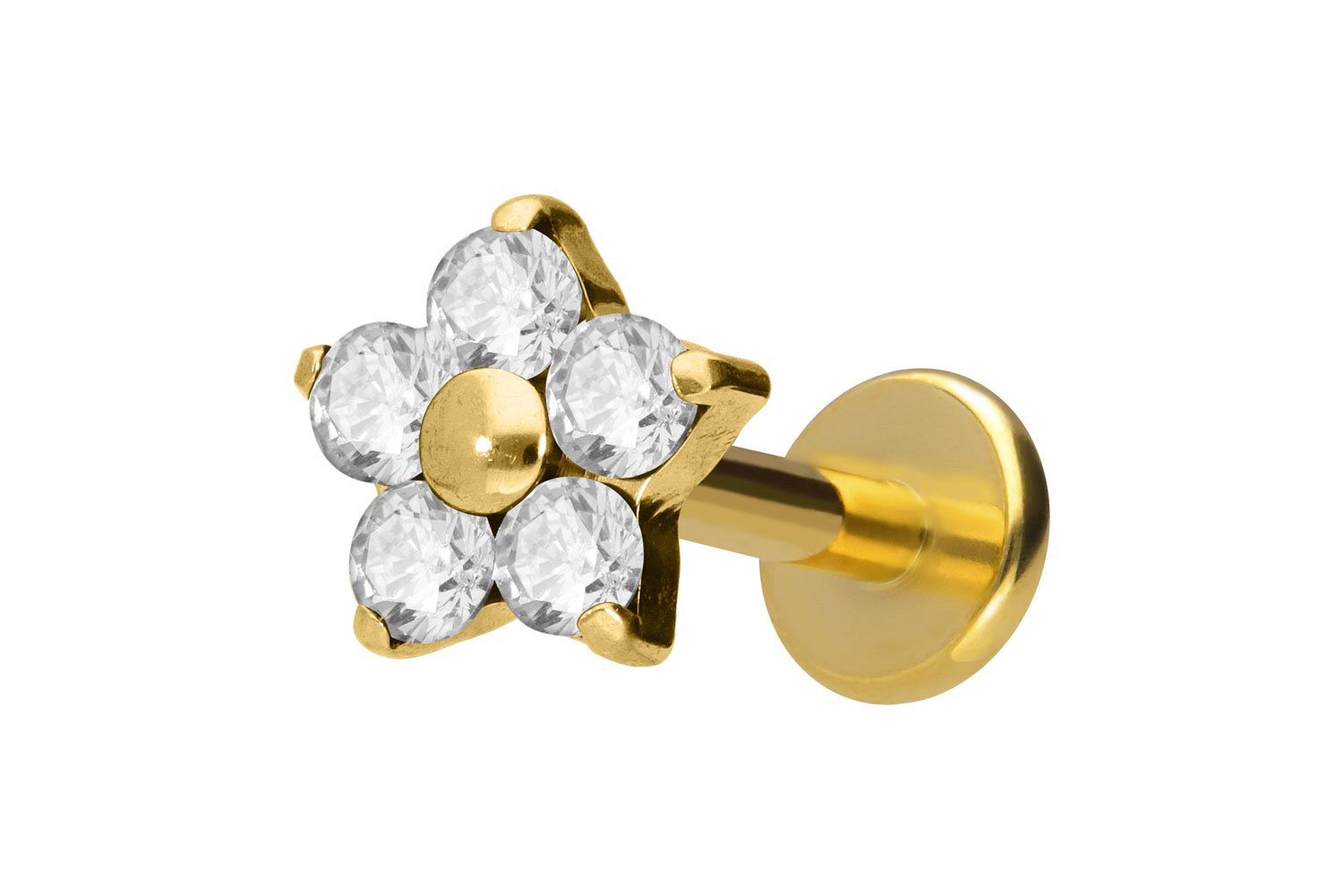 Titan Labret Piercing mit Innengewinde KRISTALLBLUME